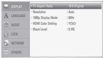 ONKYO BD-SP308 - Use ▲/▼ to select “DISPLAY” option then press ▶ to move to the second level. - 1