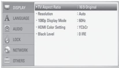 ONKYO BD-SP308 - Use ▲/▼ to select the first setup option, and press ▶ to move to the second level. - 1