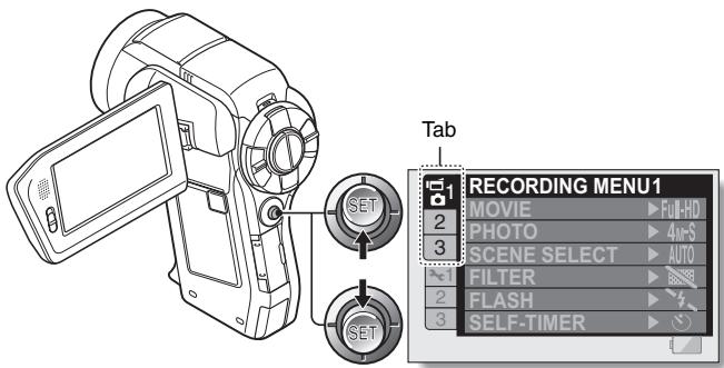 SANYO VPC-HD1000 - Toggle the SET button up or down to select a tab. - 1