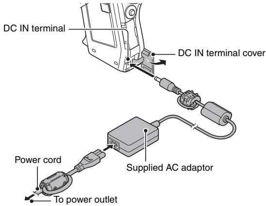 SANYO VPC-HD1000 - Connect the AC adaptor to the camera. - 1