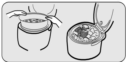 SANYO ECJ-N55W - Place the Inner Pot into the main unit. Place the Steaming Tray and food in the Inner Pot. - 1