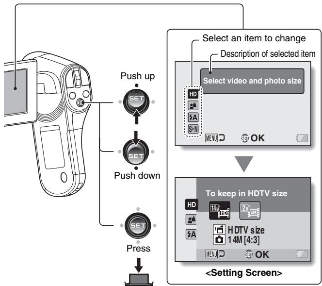 SANYO VPC-CG102BK - Toggle the SET button up or down to select the item you wish to change, and press the SET button. - 1