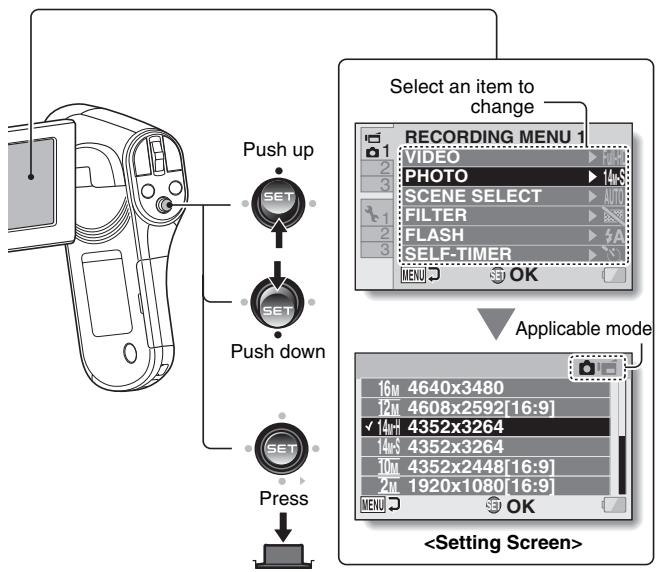SANYO VPC-CG102BK - Toggle the SET button up or down to select the item you wish to change, and press the SET button. - 1