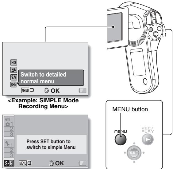 SANYO VPC-CG102BK - Accessing/exiting the SIMPLE/NORMAL Mode Menu Screen - 1