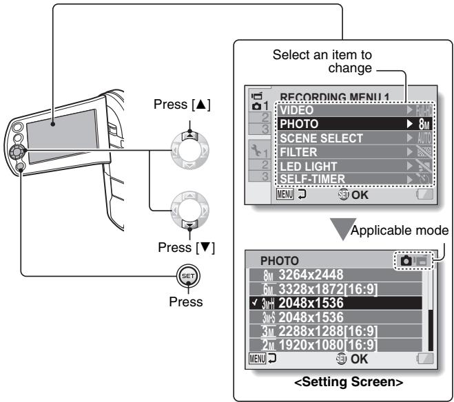 SANYO VPC-CS1P - Press [▲] or [▼] to select the item you wish to change, and press the SET button. - 1