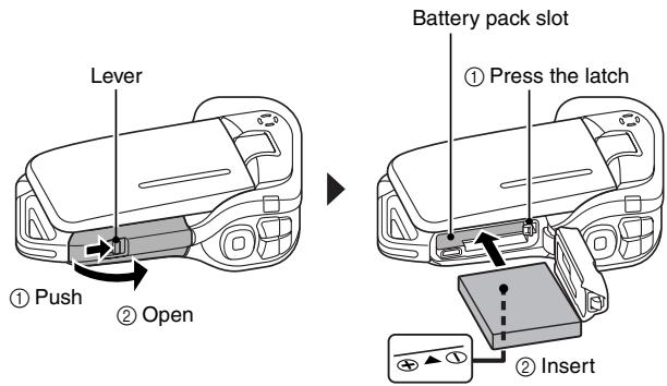 SANYO VPC-E1 - Insert the battery pack. - 1