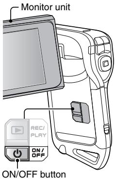 SANYO VPC-E1 - Open the monitor unit, and press the ON/OFF button for at least 1 second. - 1