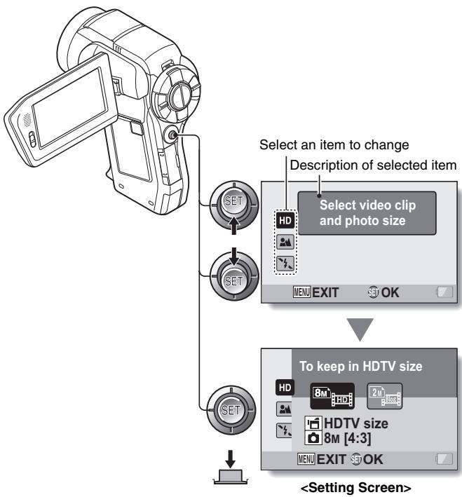 SANYO VPC-HD2000EX - Toggle the SET button up or down to select the item you wish to change, and press the SET button. - 1