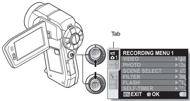 SANYO VPC-HD2000EX - Toggle the SET button up or down to select a tab. - 1