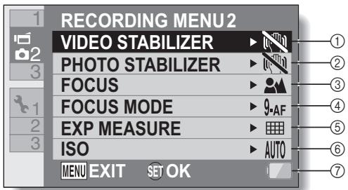 SANYO VPC-HD2000GX - NORMAL Mode Recording Menu - 1