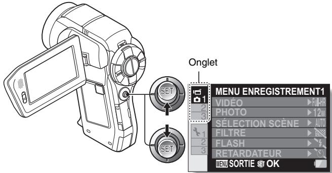 SANYO XACTI VPC-HD2000 - Déplacez le bouton de réglage SET vers le haut ou le bas pour sélectionner un onglet. - 1