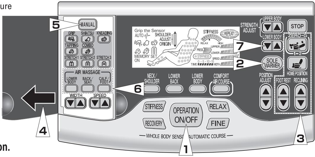 SANYO HEC-DR7750 - Press the desired MANUAL (LOWER BODY) MASSAGING button. - 1