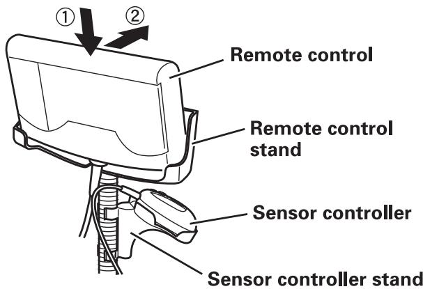 SANYO HEC-DR7750 - Put the remote control on the remote control stand (upper part). Put the sensor controller on the sensor controller stand (lower part). - 1