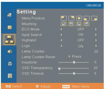 SANYO PLC-WXU10N - Setting (Computer / Video Mode) - 1