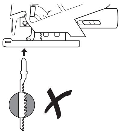 Diagram illustrating a sewing machine tool and its corresponding mechanical part with a cross symbol, showing mechanical assembly and alignment.