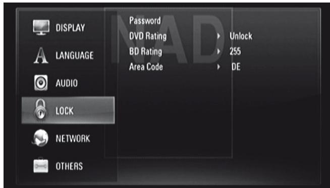 NAD M56 - LOCK SETUP MENU (APPLICABLE TO BD AND DVD PLAYBACK ONLY) - 1