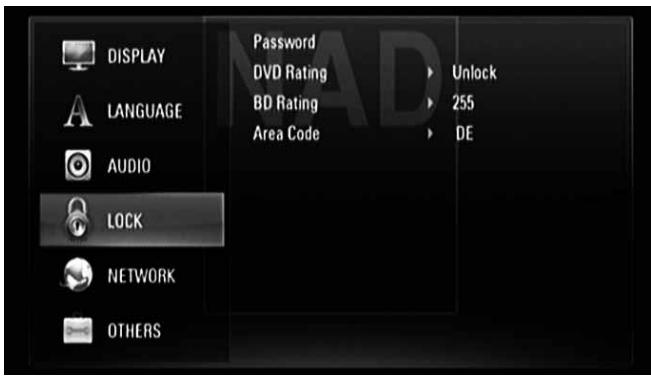 NAD T577 - MENU DE CONFIGURATION VERROU (APPLICABLE À LA LECTURE DE DISQUES BD ET DVD SEULEMENT) - 1