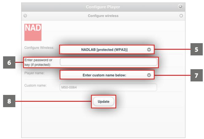 NAD M50 - Select your home network or applicable wireless network name (SSID) from the "Configure wireless" drop down menu. - 1
