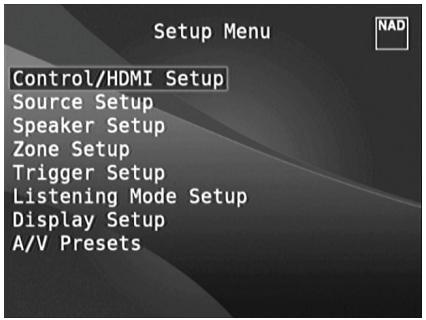 NAD T187 - SETUP MENU - 1