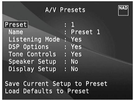 NAD T187 - A/V PRESETS - 1