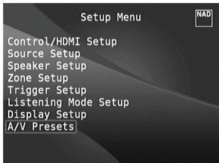 NAD T187 - SAMPLE PROCEDURE FOR SETTING UP A/V PRESETS - 7