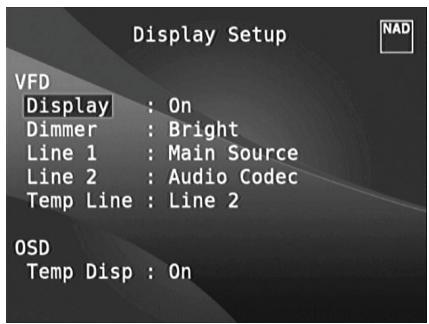 NAD T187 - DISPLAY SETUP - 1
