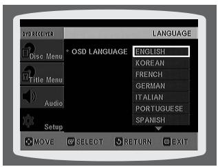 SAMSUNG HT-DS650 - Press Escor —, button to select the desired language and then press ENTER button. - 1