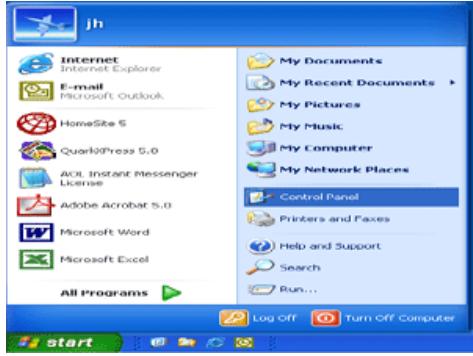 Jh Internet Internet Explorer E-mail Microsoft Outlook HomeSite 5 Quark9Press 5.0 AOL Instant Messenger License Adobe Acrobat 5.0 Microsoft Word Microsoft Excel All Programs My Documents My Recent Documents > My Pictures My Music My Computer My Network Places Control Panel Printers and Faxes Help and Support Search Run... Log off Turn Off Computer start