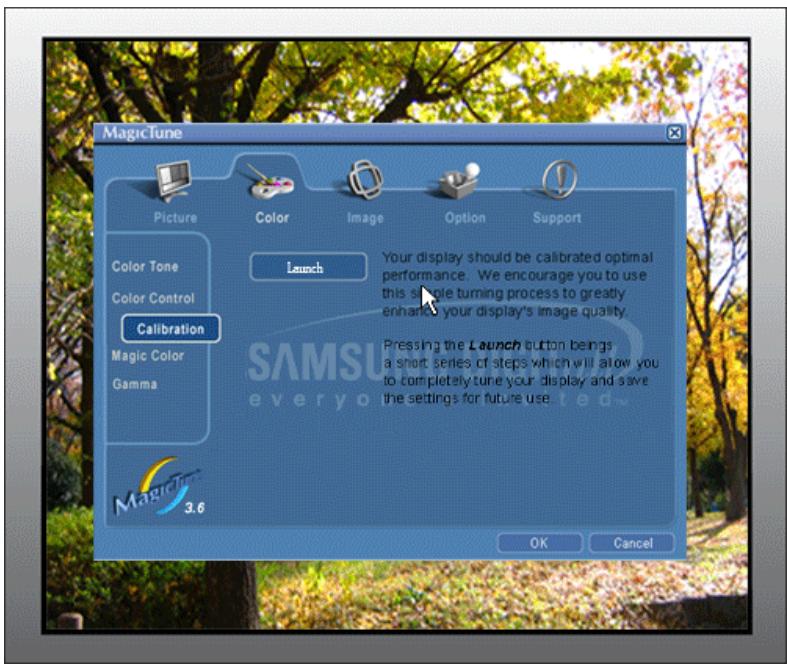 MagicTune Picture Color Image Option Support Color Tone Color Control Calibration Magic Color Gamma Launch Your display should be calibrated optimal performance. We encourage you to use this simple turning process to greatly enhance your display's image quality. Pressing the Launch button being a short series of steps which will allow you to completely tune your display and save the settings for future use. OK Cancel 3.6