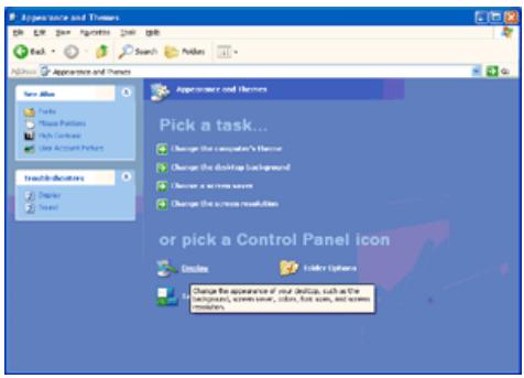 Approcure and Themes Pick a task... Change the computer's theme Change the desktop background Change a screen view Change the screen resolution or pick a Control Panel icon Close Finder Options Change the appearance of your device, such as the display, screen view, color, font view, and screen reminders.