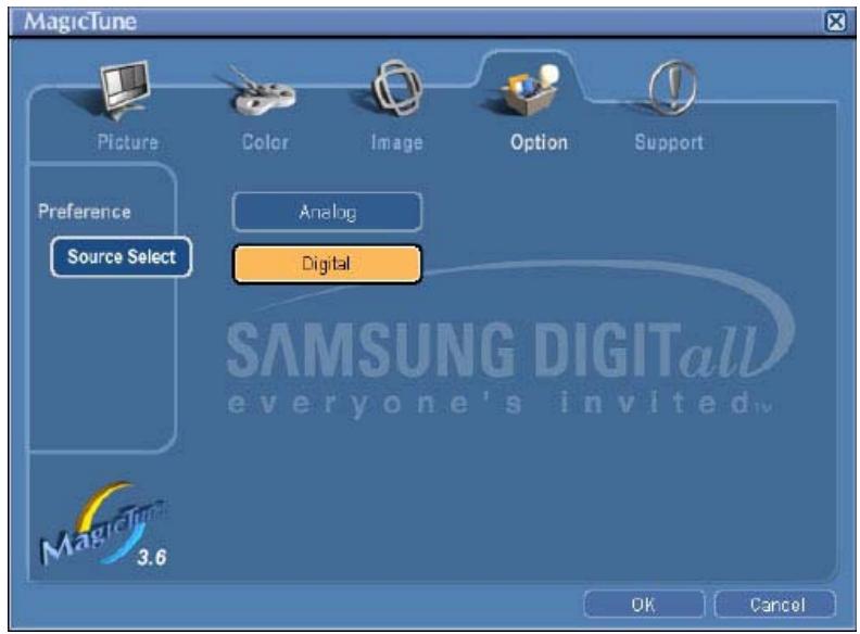 MagicTune Picture Color Image Option Support Preference Analog Source Select Digital SAMSUNG DIGITAL everyone's invited 3.6 OK Cancel