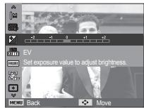 EV Set exposure value to adjust brightness.