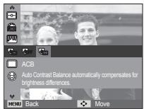 ACB Auto Contrast Balance automatically compensates for brightness differences. MEHU Back Move