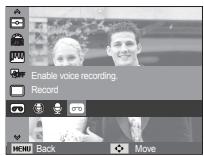 Enable voice recording. Record MENU Back Move