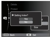 Delete Protect Setting Index? Yes No Size NEW Back OK Set