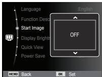 Language Function Desci Start Image Display Bright Quick View Power Save English OFF MENU Back OK Set