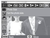 12M 2M 3M 4M 5M 6M 7M 8M Photo Size Set the photo size. MENU Back Move