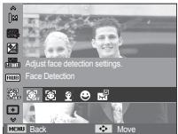 Adjust face detection settings. Face Detection Back Move