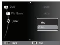 Date File Name Reset Auto Auto Yes ✓ No HENS Back OK Set