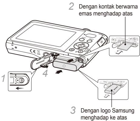 SAMSUNG PL80 PURPLE - Memasukkan baterai dan kartu memori - 1