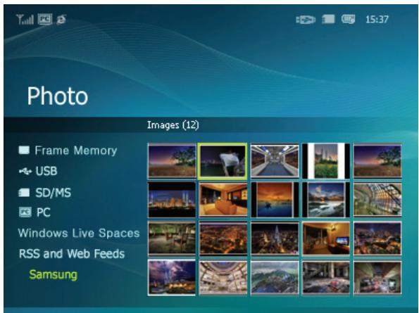 SAMSUNG SPF-85V - The menu displayed when selecting a thumbnail (PC, Live Space, RSS). - 1