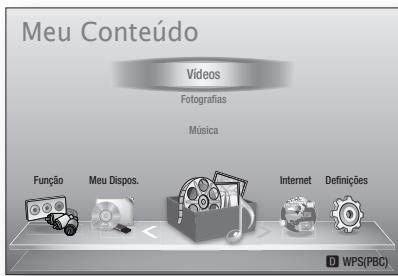 Meu Conteúdo Videos Fotografias Música Função Meu Dispos. Internet Definições 0 WPS(PBC)