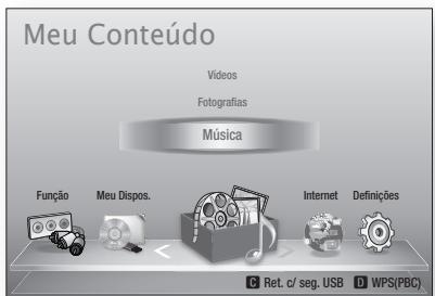 Meu Conteúdo Videos Fotografias Música Função Meu Dispos. Internet Definições Ret. c/ seg. USB WPS(PBC)