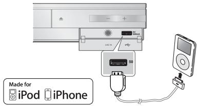 SAMSUNG HT-D5330 - Connecting iPod/iPhone Using the USB Cable - 1