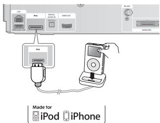 SAMSUNG HT-D5350 - Connexion d'un iPod/iPhone à l'aide du socle - 1