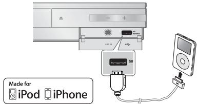 SAMSUNG HT-D5350 - Connexion d'un iPod/iPhone à l'aide d'un câble USB - 1
