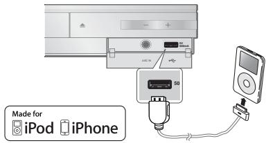 SAMSUNG HT-D5350 - Connecting iPod/iPhone Using the USB Cable - 1
