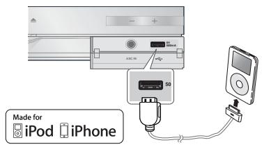 SAMSUNG HT-D6750W - Conexión de un iPod/iPhone utilizing el cable USB - 1