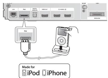 SAMSUNG HT-D6750W - Connexion d'un ipod/iphone via la station d'accueil dock - 1