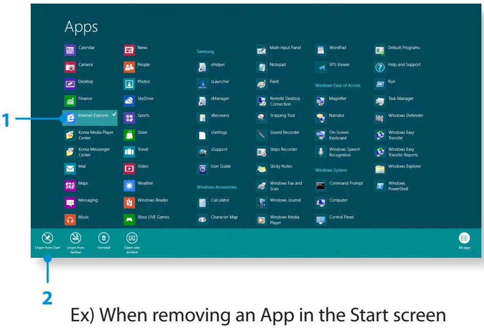 SAMSUNG NP540U3C - Adding/Removing an App to/from the Start Screen - 1